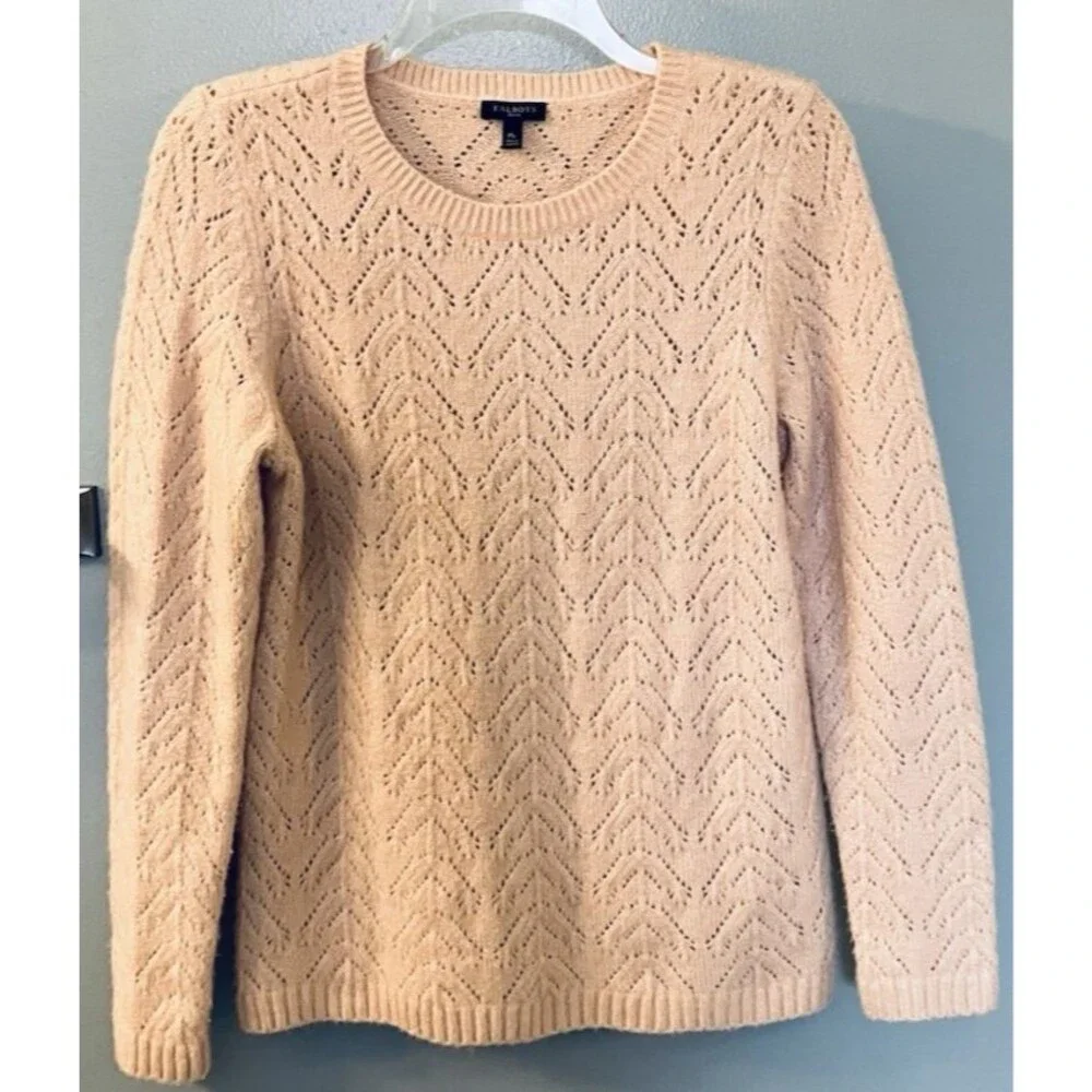 Talbots Petite Soft Open Knit Pink Pullover Long Sleeve Sweater Size MP